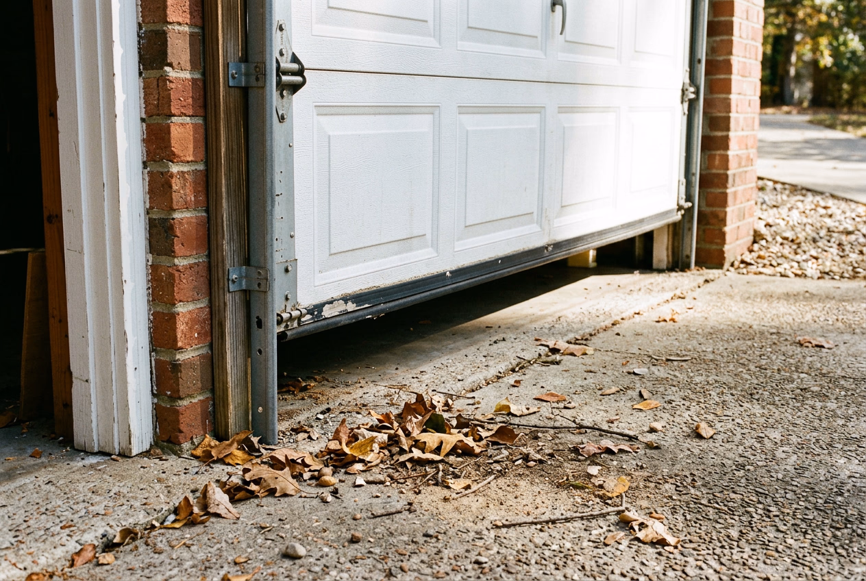 Garage door not closing fully with gap visible at the bottom threshold